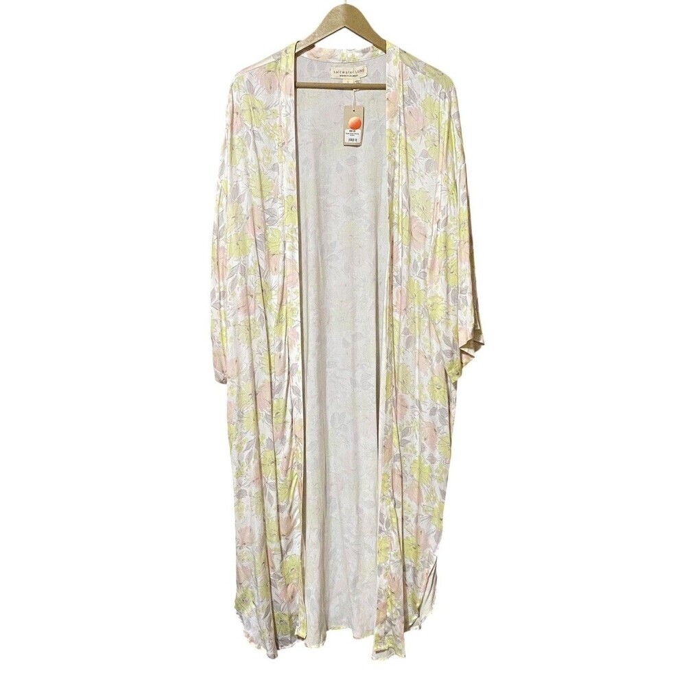 Saltwater Luxe Banks Floral Kimono Women's L Vanilla Rayon Maxi Duster NWT